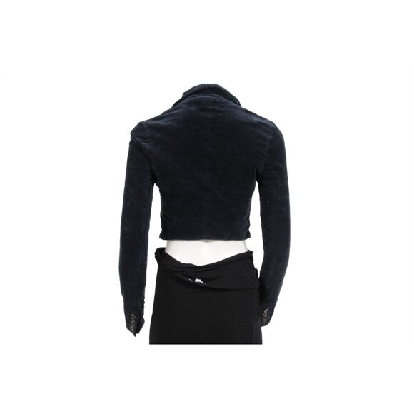 Balenciaga Vintage y2k Cropped Collared Jacket Medium Navy Blue Velvet 2000's - Picture 7 of 10